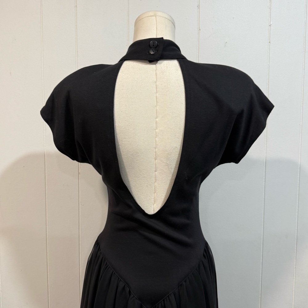 Vintage Arpeja Black Open-Back V-Waist Midi Dress Size 8 Black - Picture 6 of 11